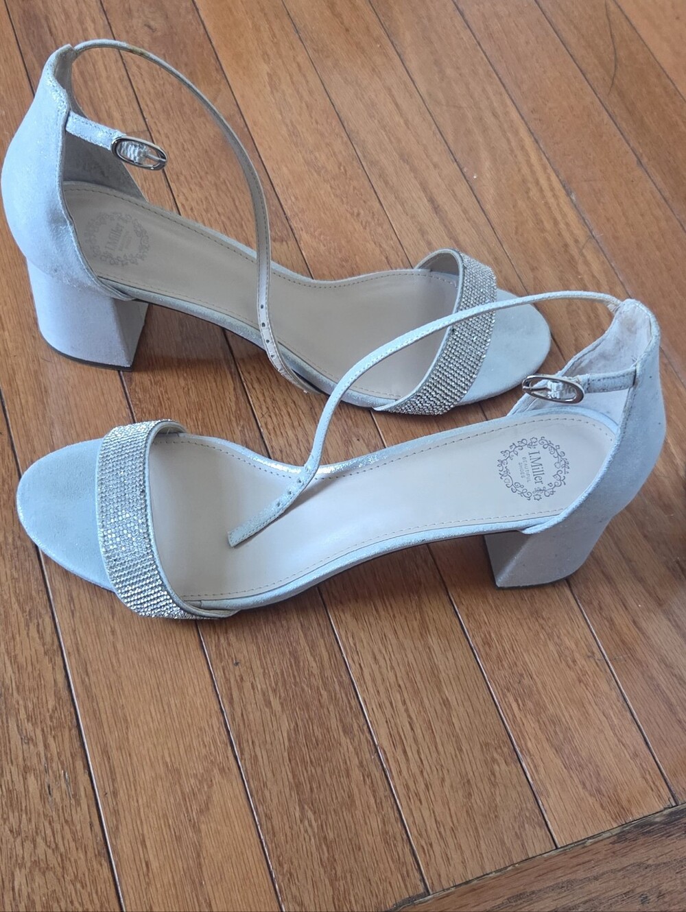 Women's Silver Crystal Slide Sandals with Slim Ankle Strap
